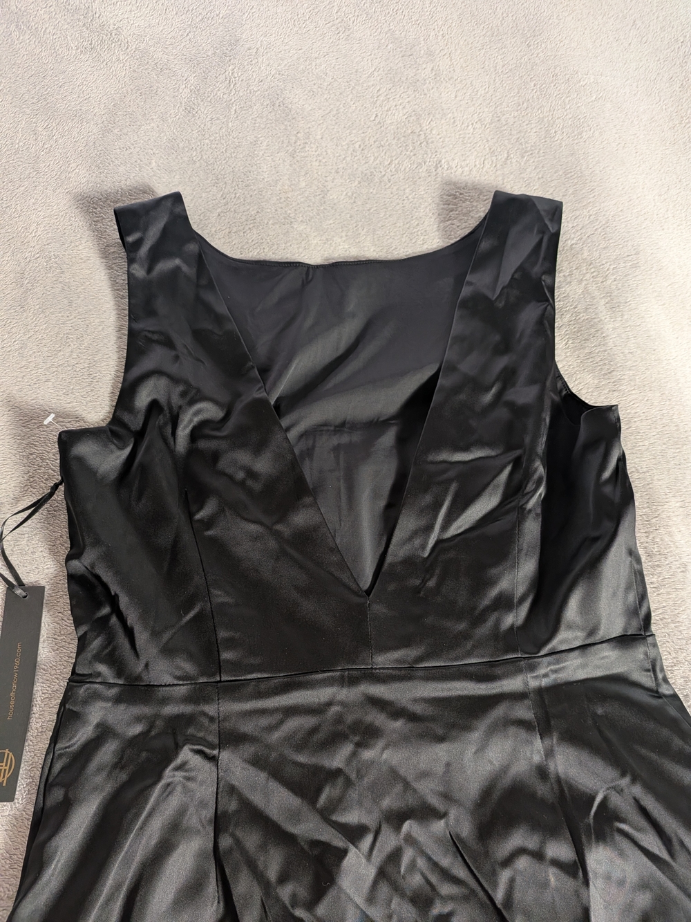 House of Harlow 1960 Black Satin V-Neck Mini Dress - Picture 3 of 6